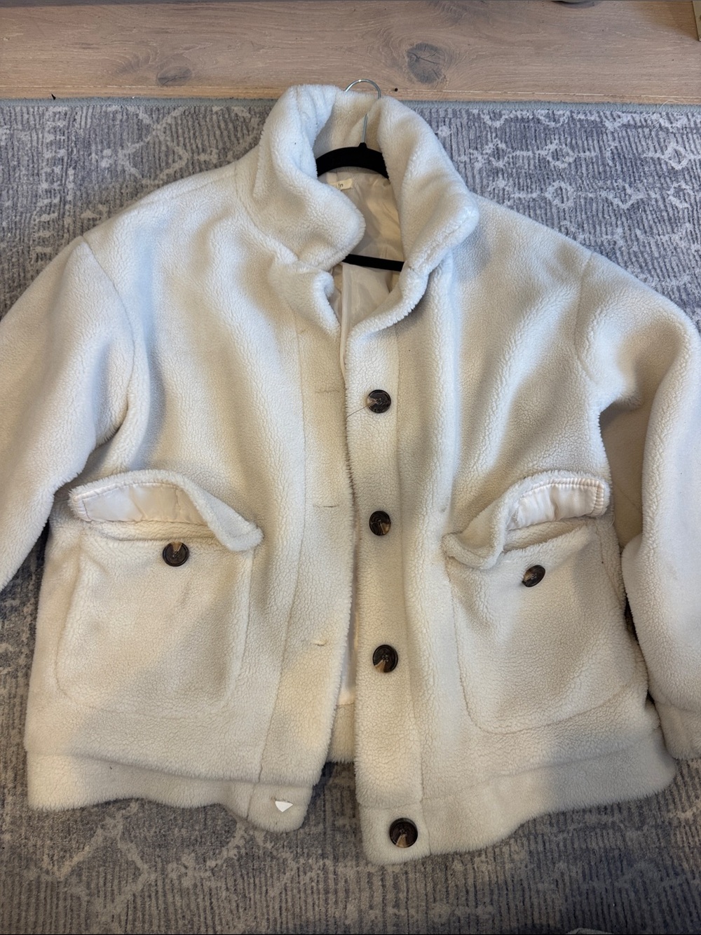 Teddy Bear Love in Cream Fleece Button-Front Jacket